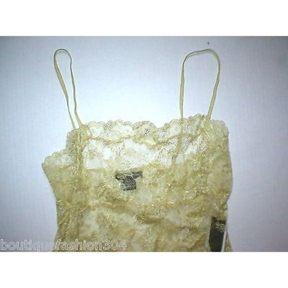 NWT $200 New Designer Josie Natori Night Gown Chemise Lace Gold Sheer Sexy S - Picture 9 of 10